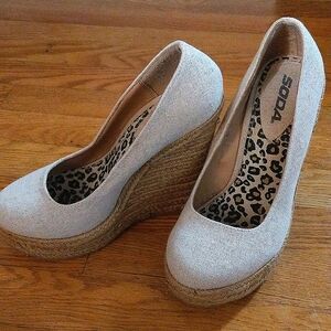 Soda Animal Print Beige Wedge Heel Braided Detail